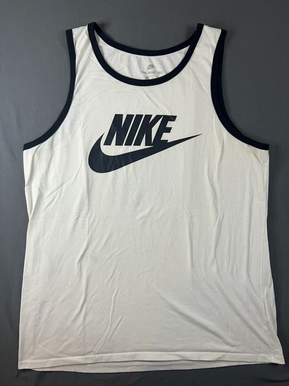 Vintage Nike Tank Top Mens Large White Ringer Icon Big Logo Athletic Streetwear